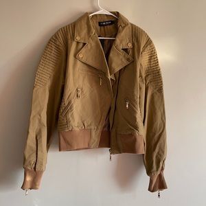 Beyond the Pen Moto jacket tan khaki with zippers size small NEW